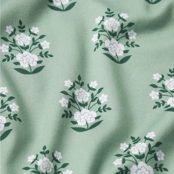 Lake Pajamas Pima Crew Wide Leg Pajama Set in Granite Green Cottage Floral - Picture 5 of 6